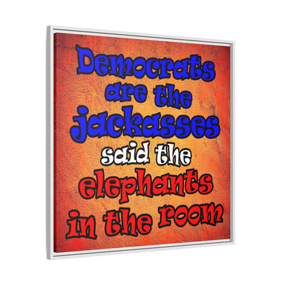 donkeys and elephants - framed canvas art (burnt orange)