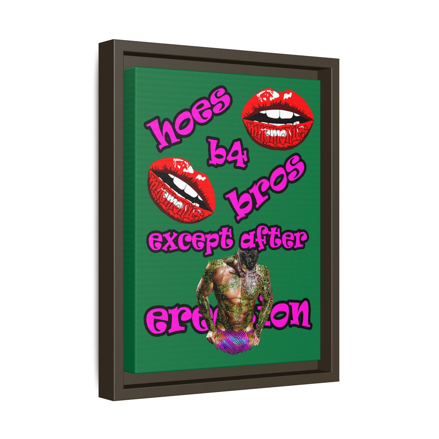 hoes b4 bros - framed canvas art (dark green)
