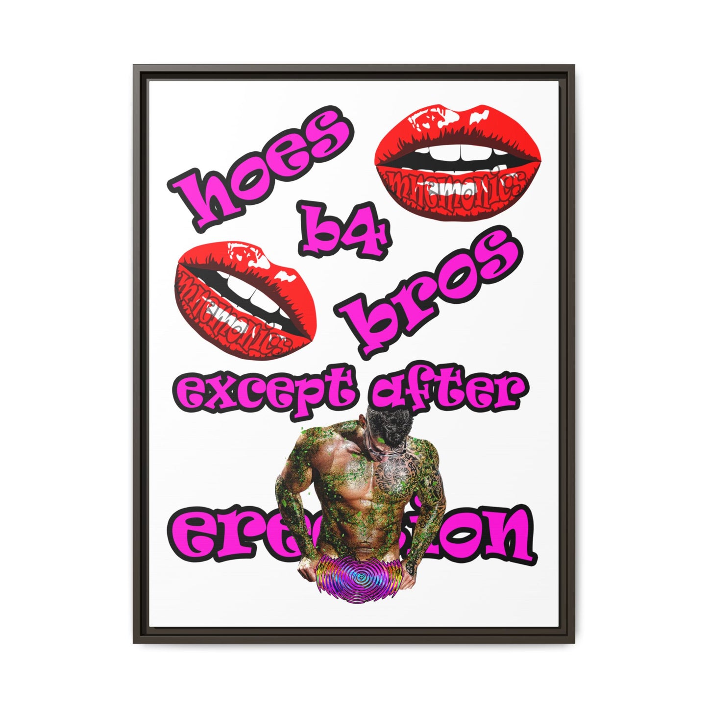 hoes b4 bros - framed canvas art (white)