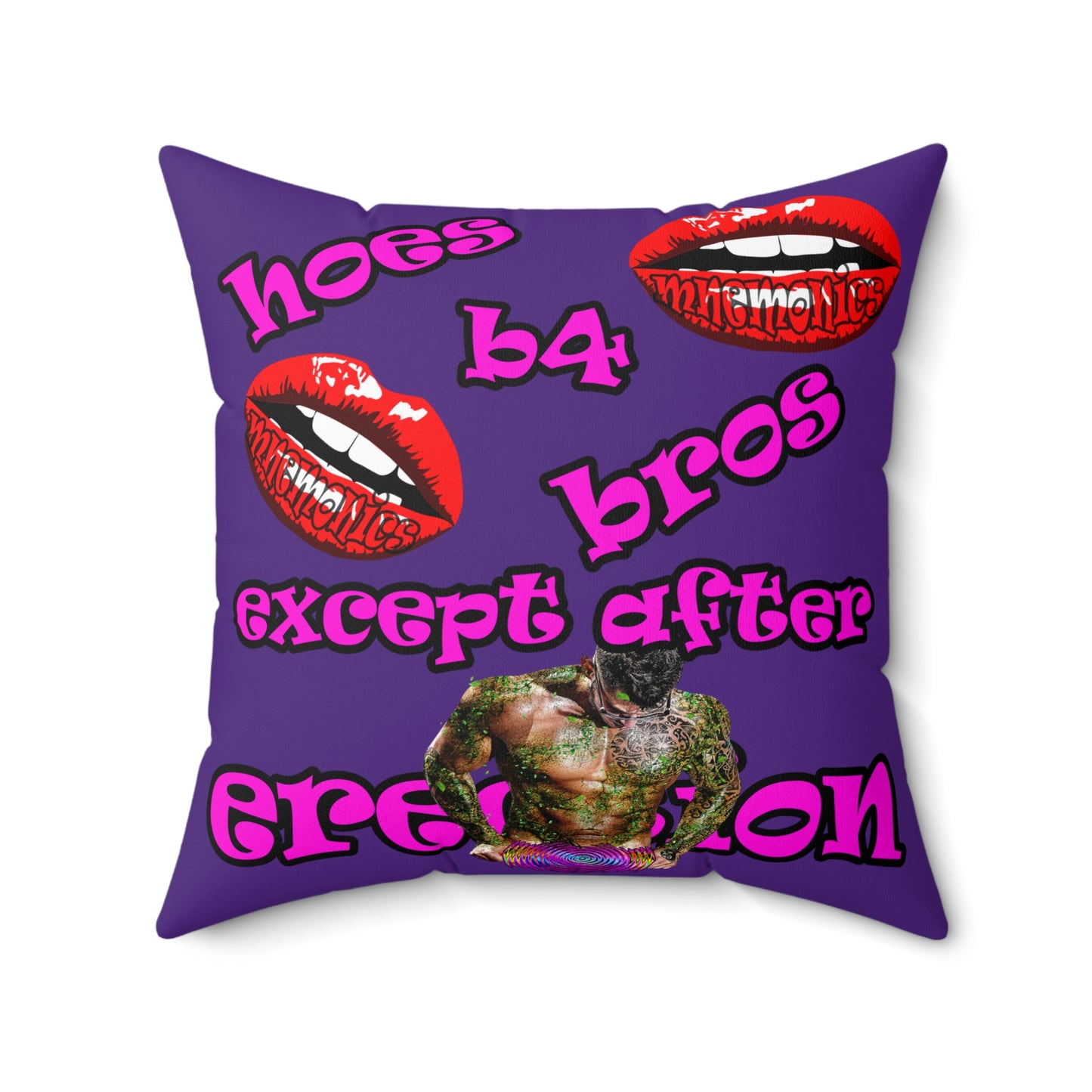 hoes b4 bros - Spun Polyester Square Pillow - (purple)