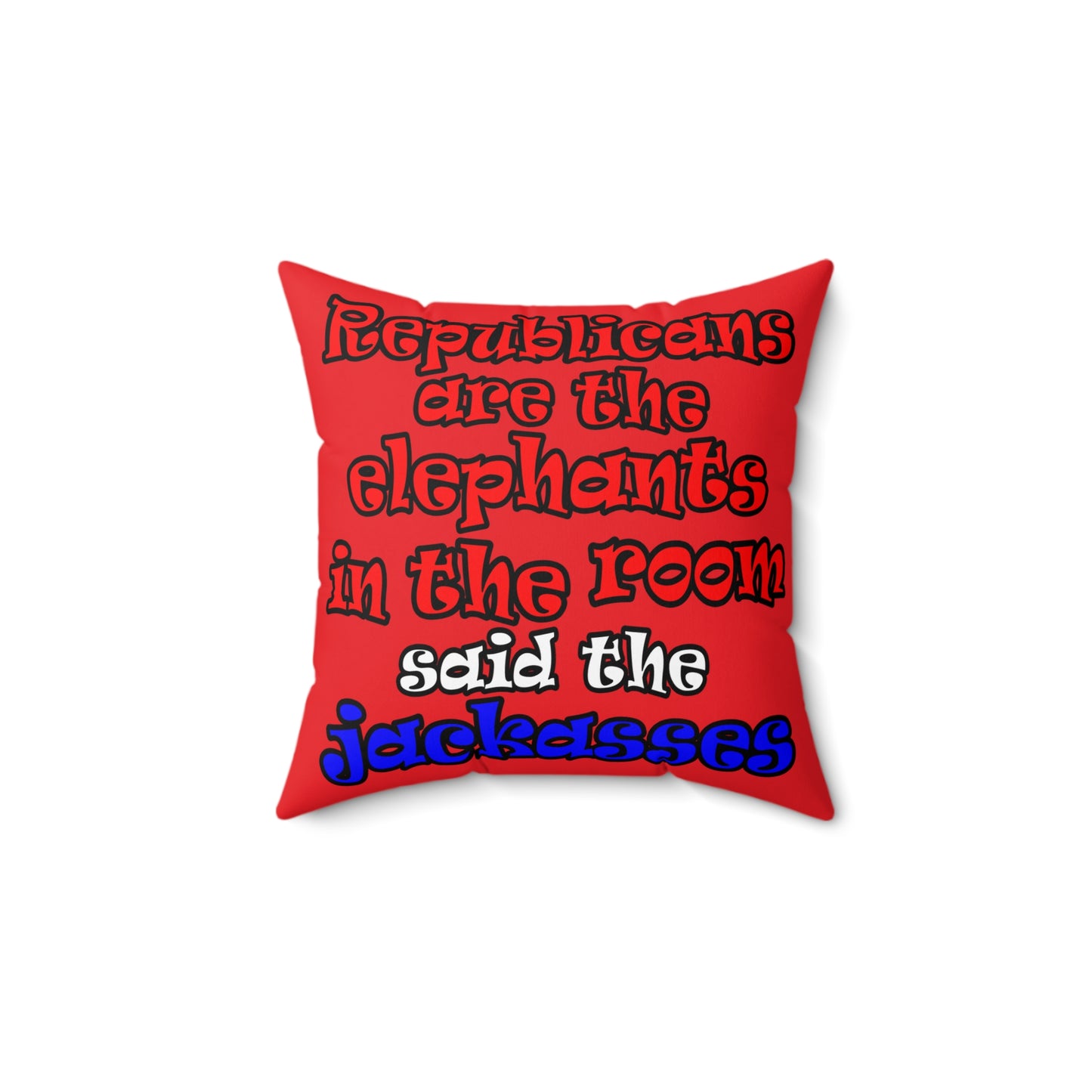 donkeys and elephants - Spun Polyester Square Pillow - (red)