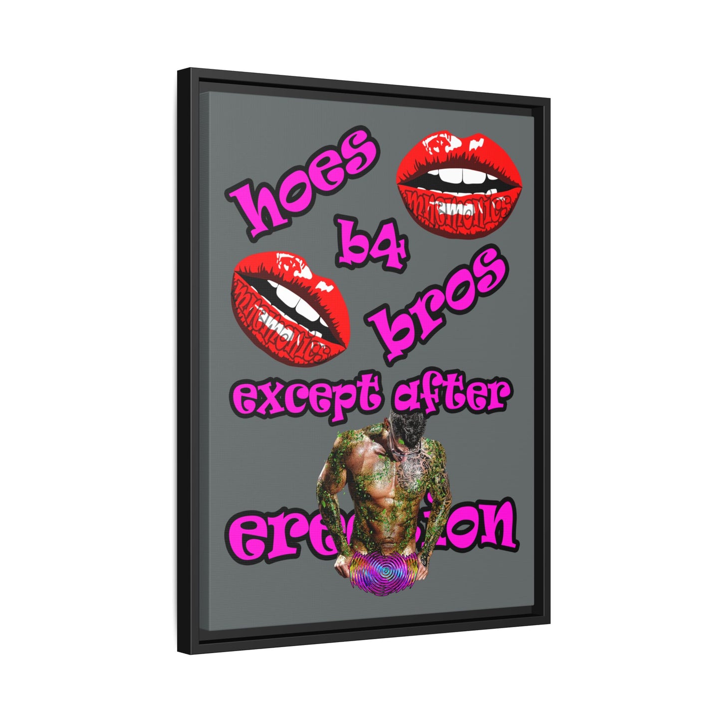 hoes b4 bros - framed canvas art (dark grey)