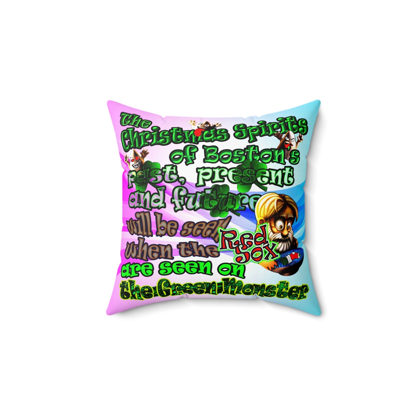 christmas spirits of boston - Spun Polyester Square Pillow - (light blue-pink wave)