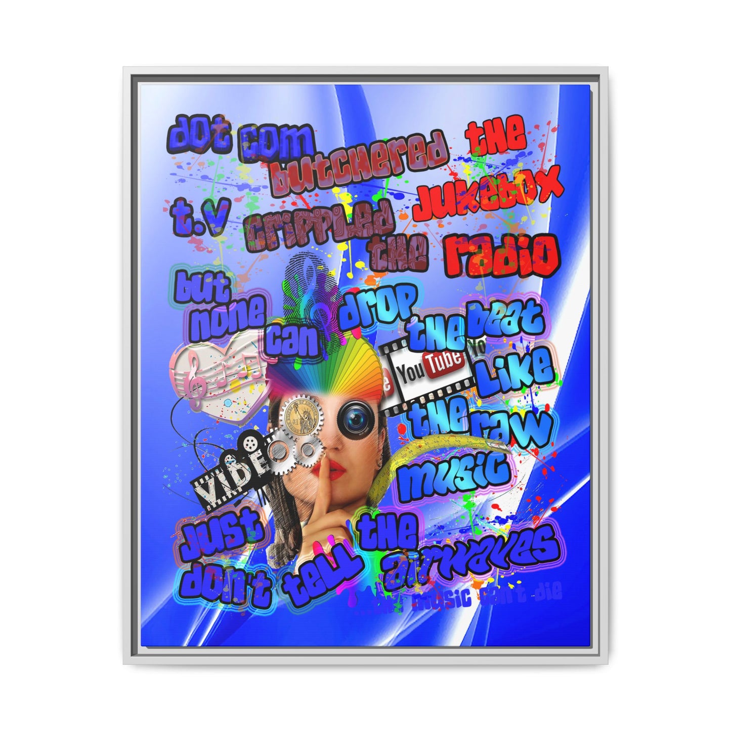 drop the beat - framed canvas art (blue-white wave)