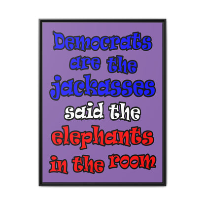 donkeys and elephants - framed canvas art (light purple)