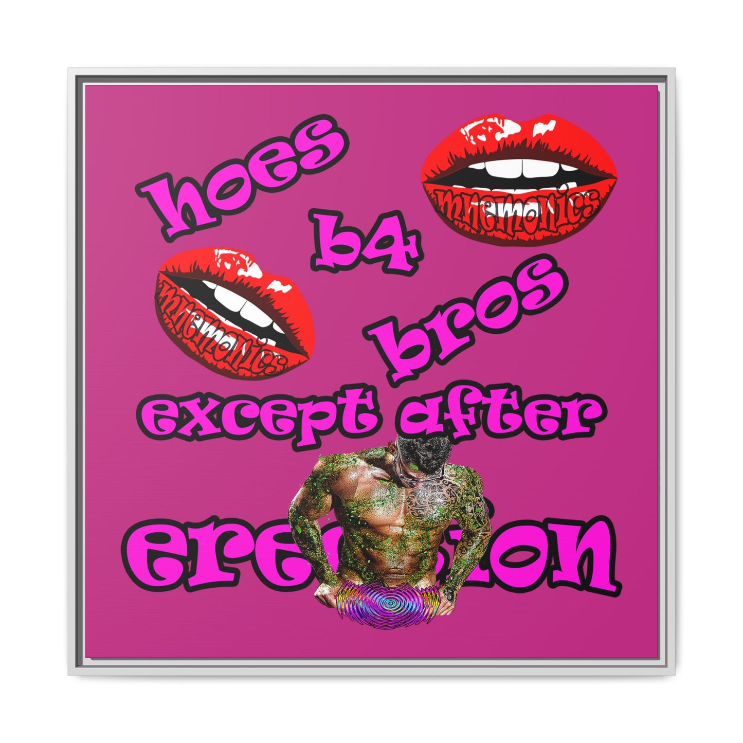 hoes b4 bros - framed canvas art (pink)