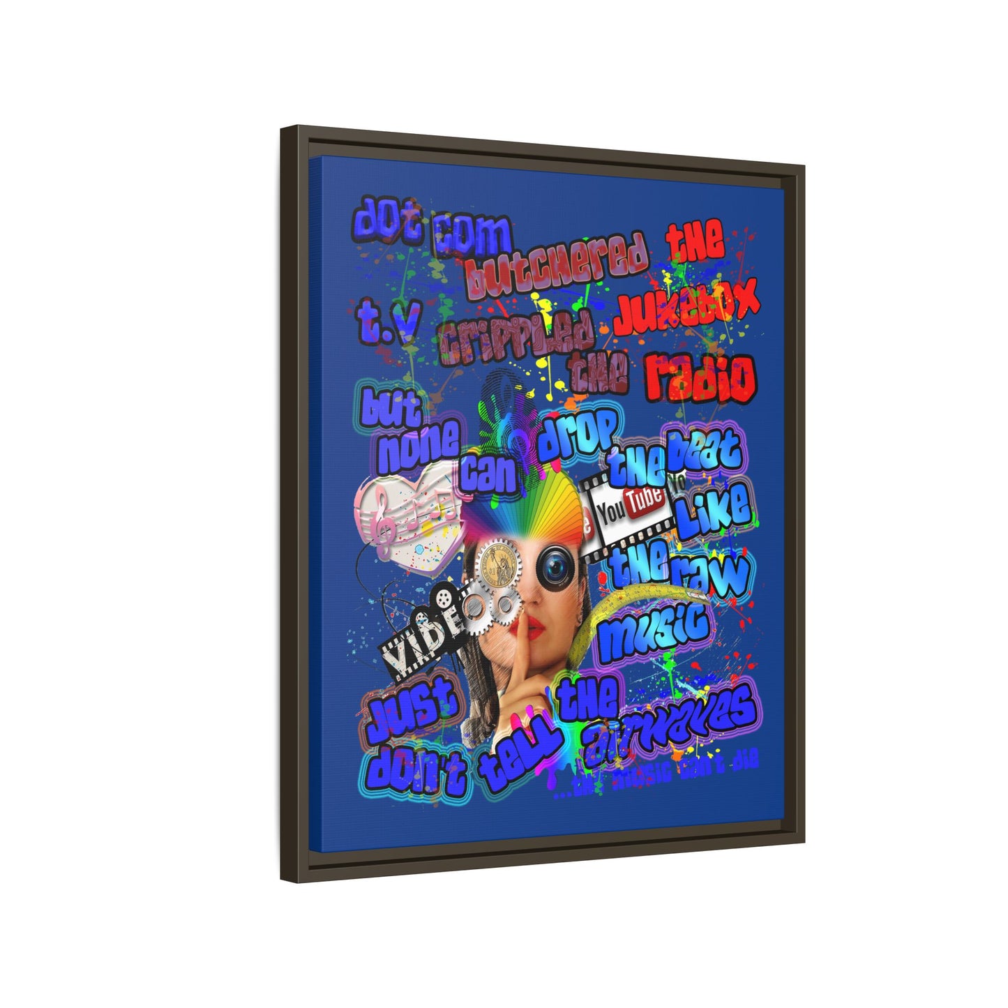 drop the beat - framed canvas art (dark blue)