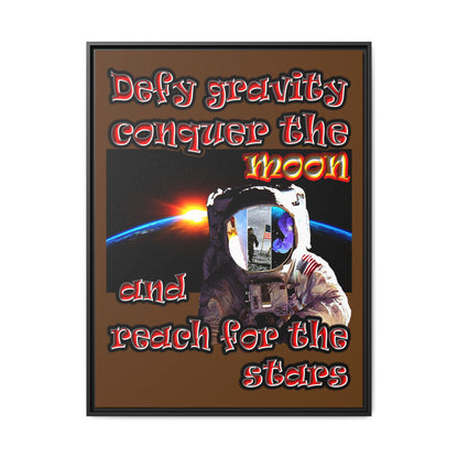 defy conquer reach - framed canvas art (brown)