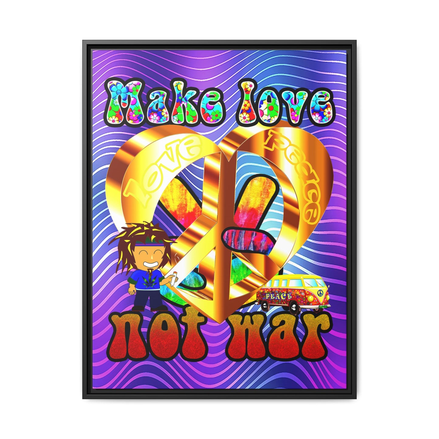 love peace - framed canvas art (purple wave)