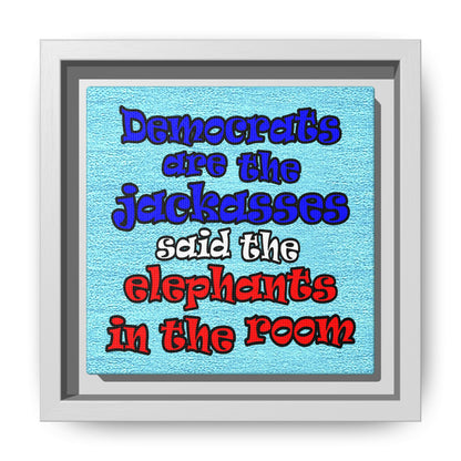 donkeys and elephants - framed canvas art (faded blue)