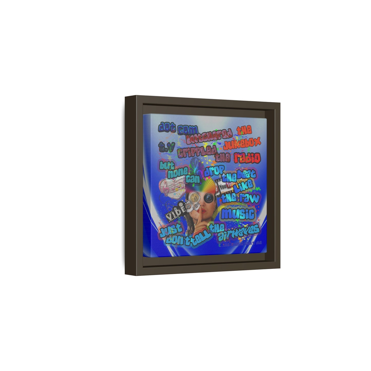 drop the beat - framed canvas art (blue-white wave)