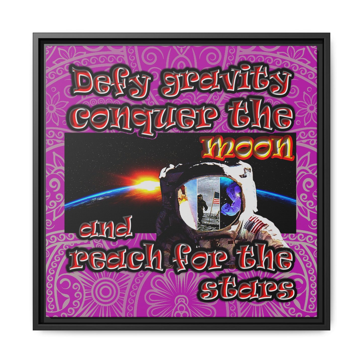 defy conquer reach - framed canvas art (pink swirl)