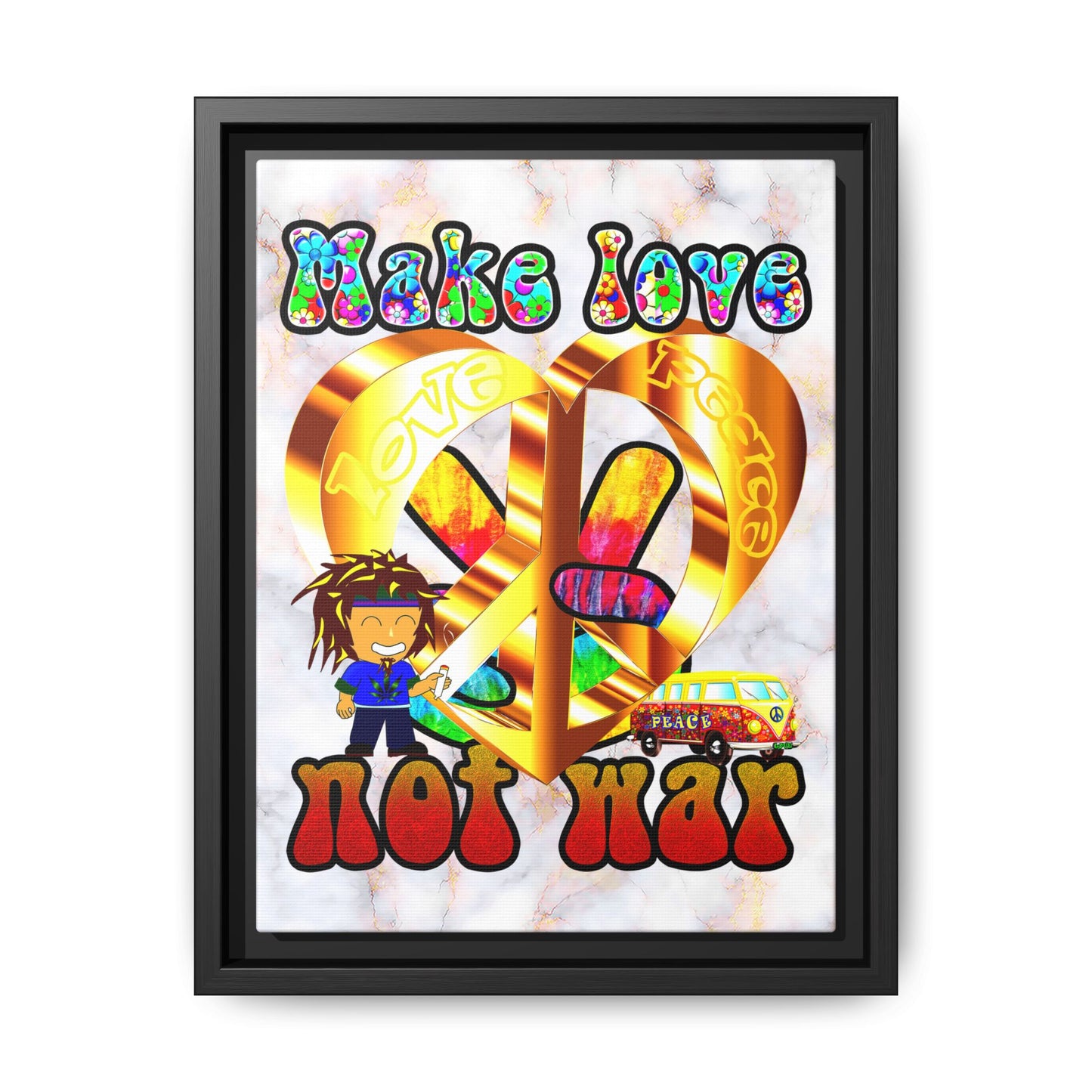 love peace - framed canvas art (white marble)