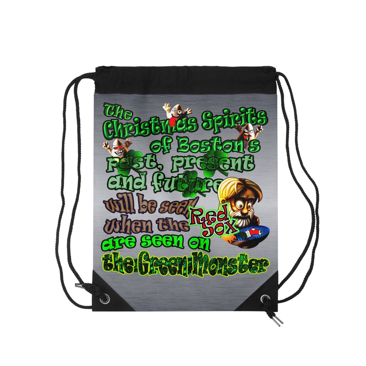 christmas spirits of boston - Drawstring Bag (brushed nickel)