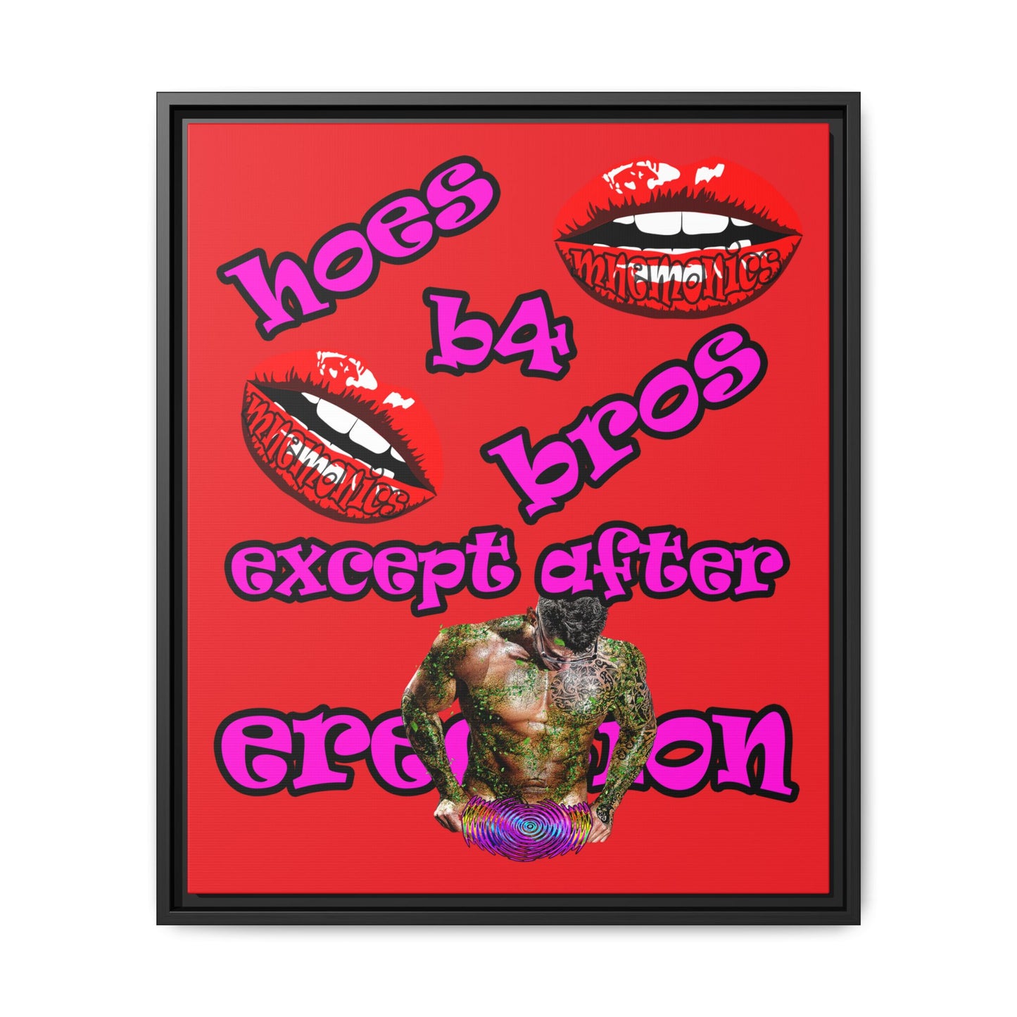 hoes b4 bros - framed canvas art (red)
