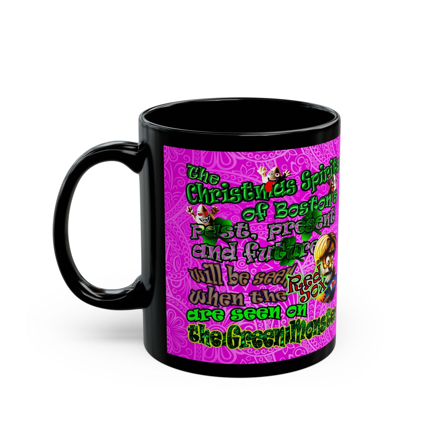 christmas spirits of boston - Black Mug (pink swirl)