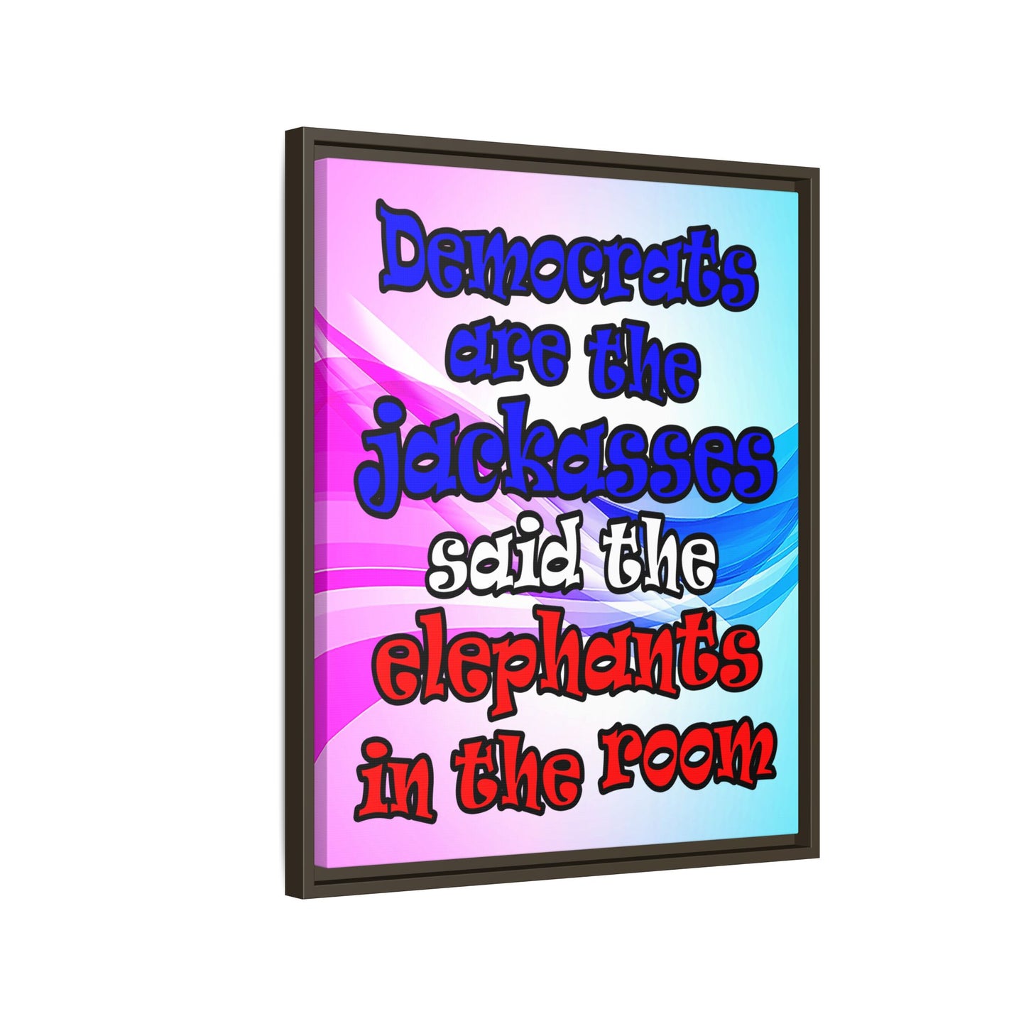 donkeys and elephants - framed canvas art (light blue-pink wave)