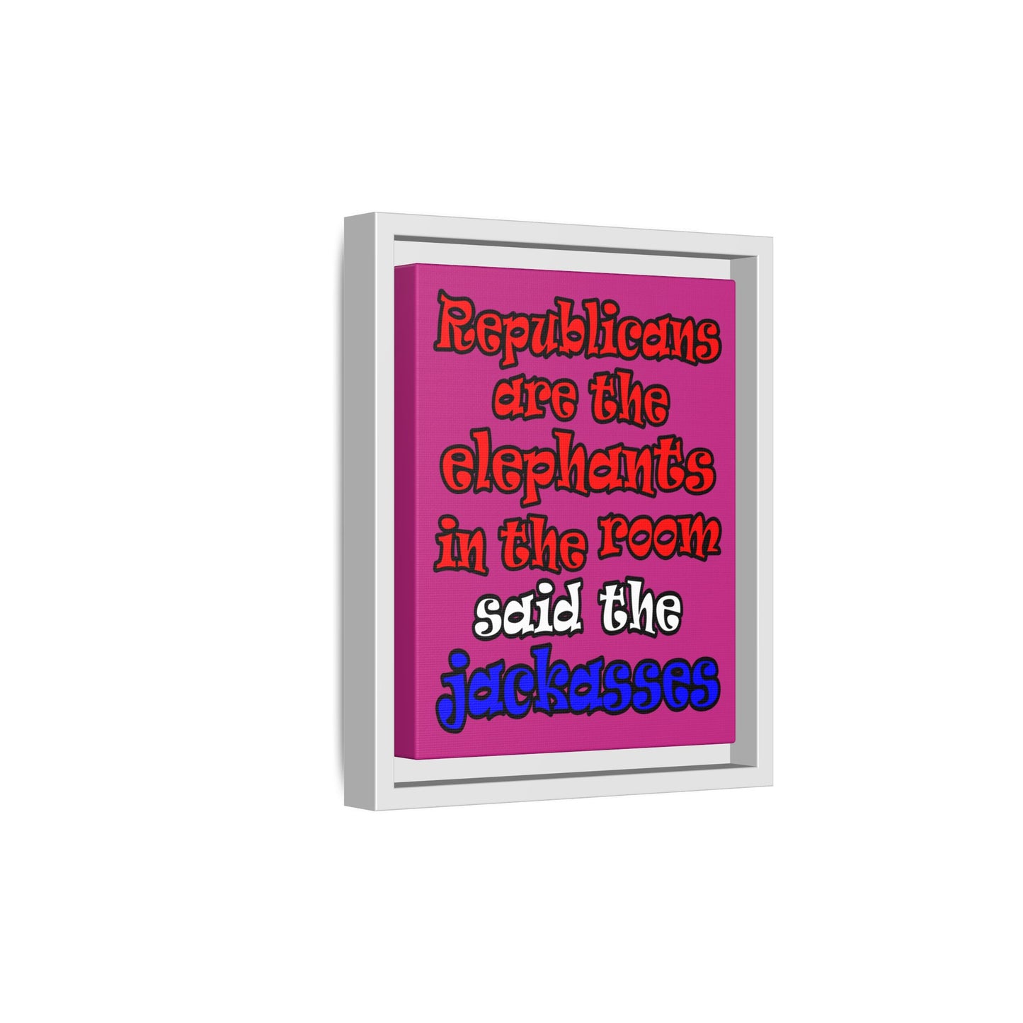 donkeys and elephants - framed canvas art (pink)