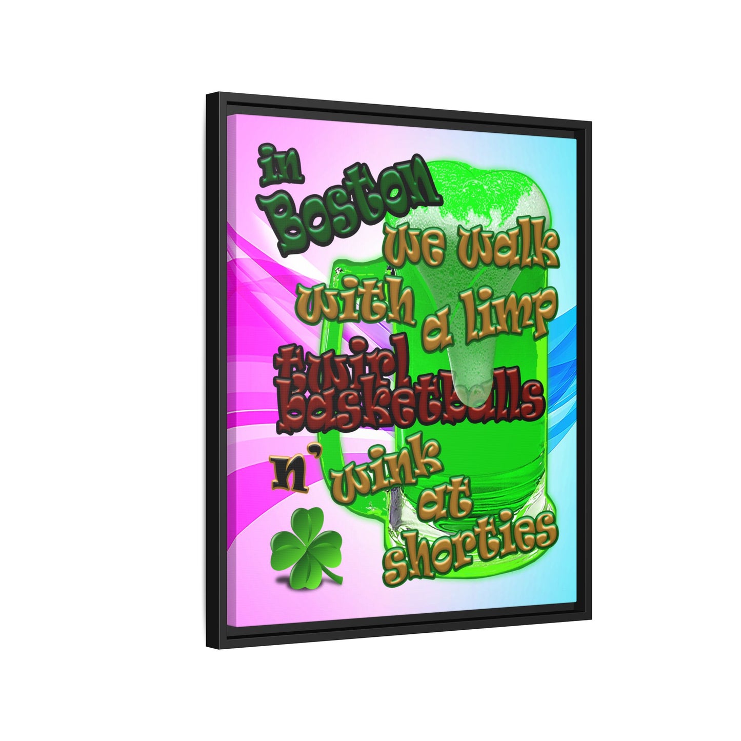 celtics logo - framed canvas art (light blue-pink wave)
