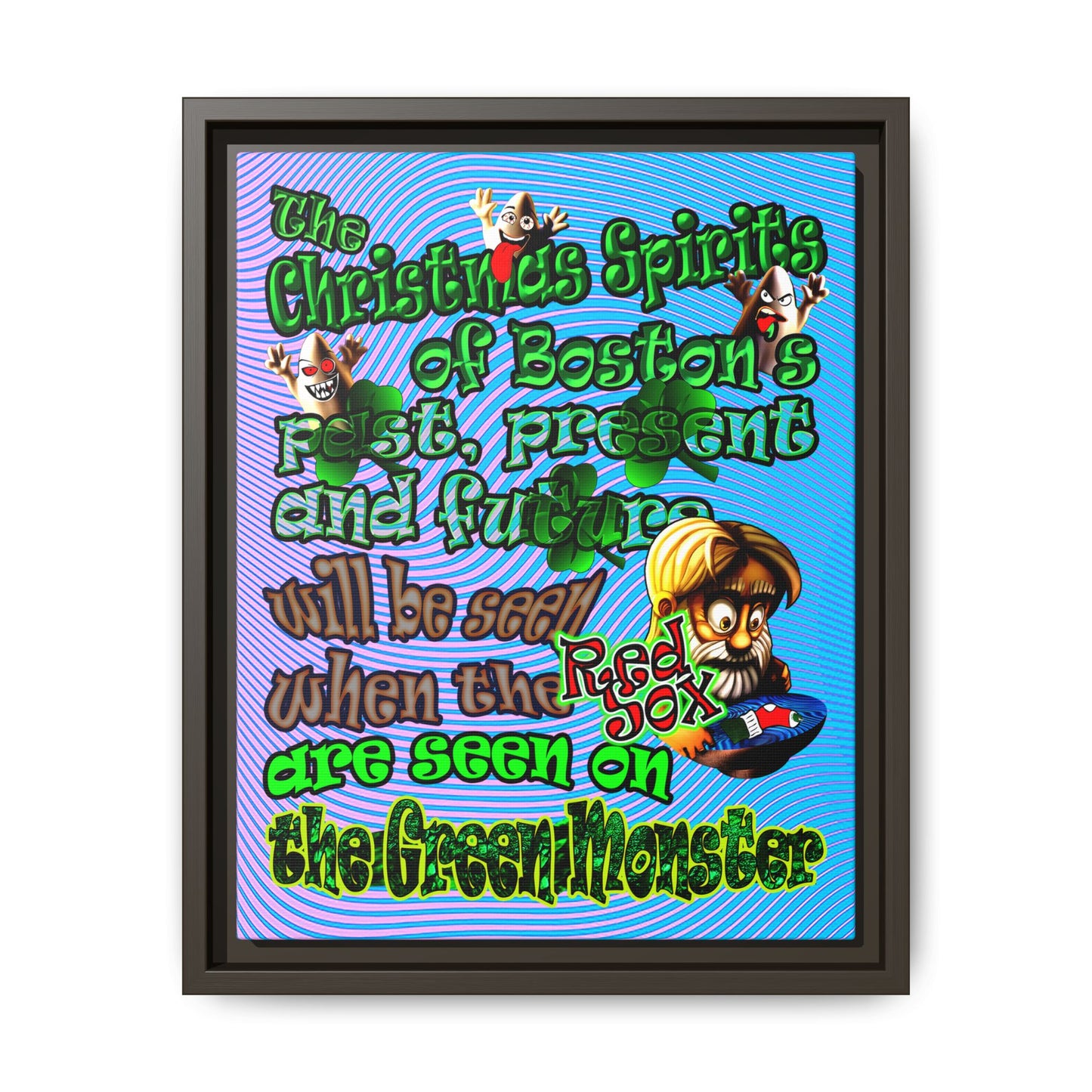 christmas spirits of boston - framed canvas art (light blue-purple wave)
