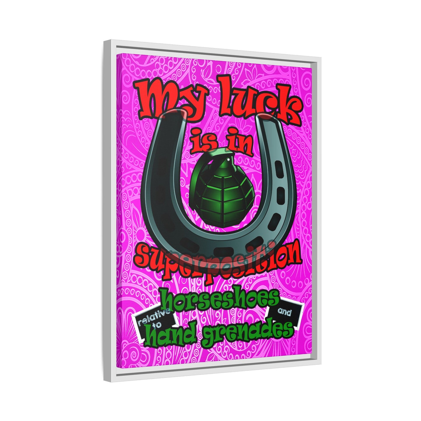 my luck - framed canvas art (pink swirl)