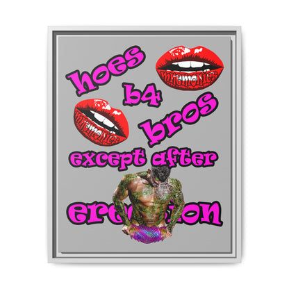 hoes b4 bros - framed canvas art (light grey)