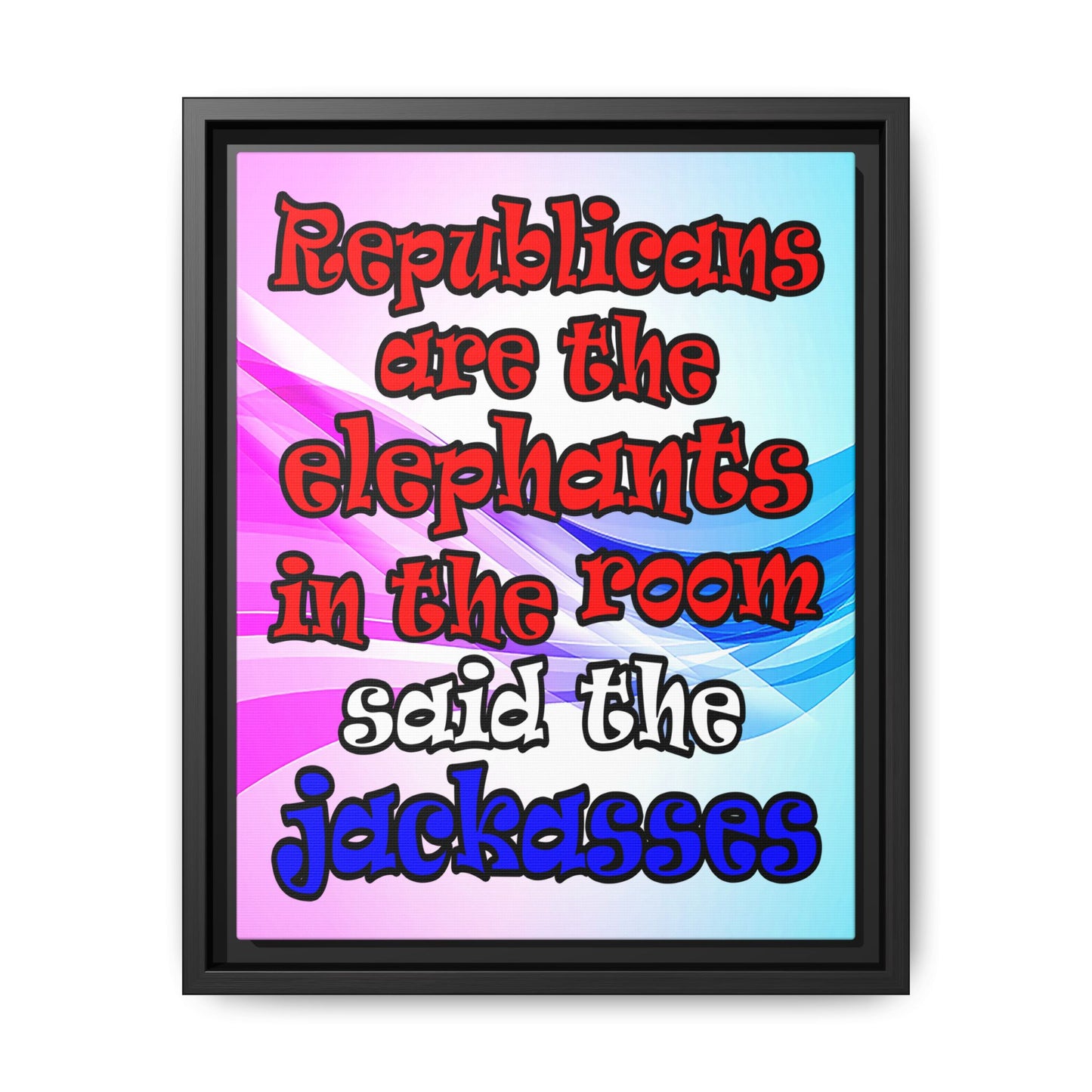 donkeys and elephants - framed canvas art (light blue-pink wave)