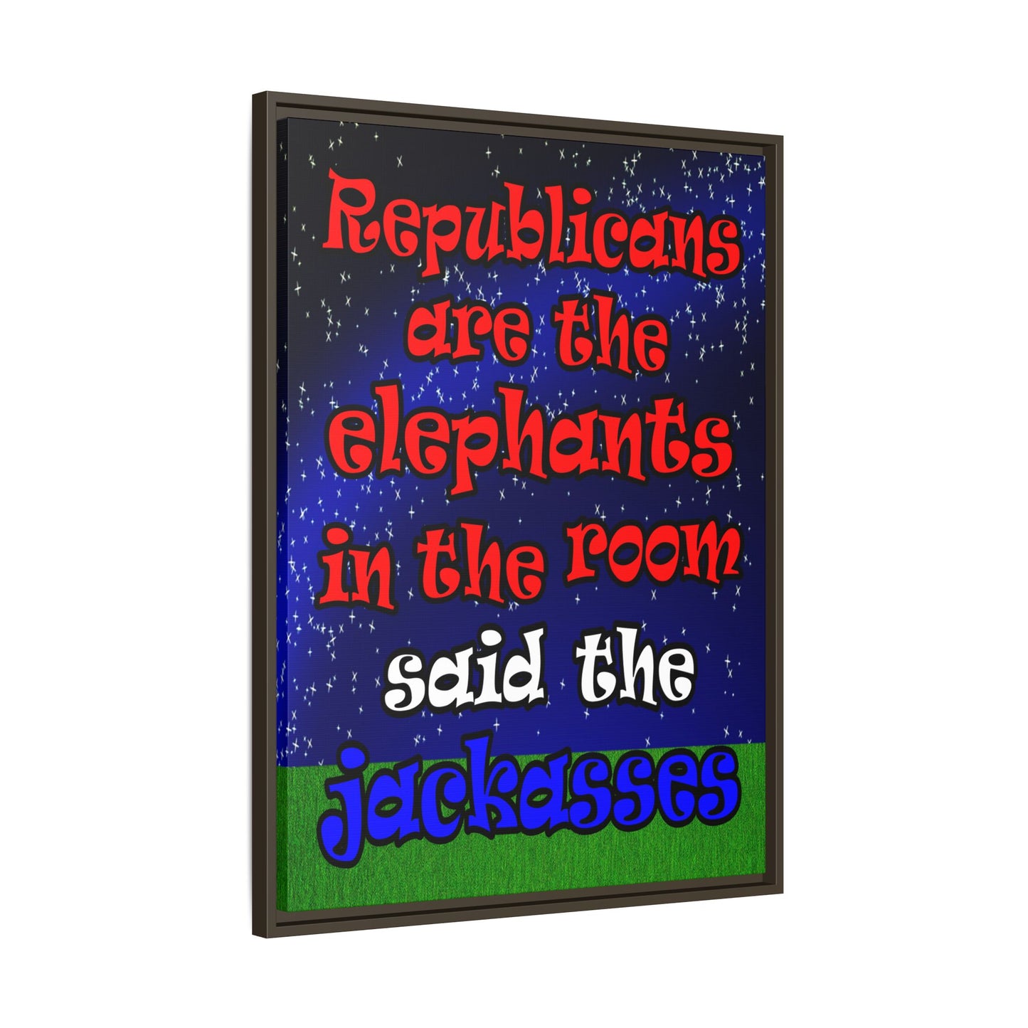 donkeys and elephants - framed canvas art ('snoops' background)