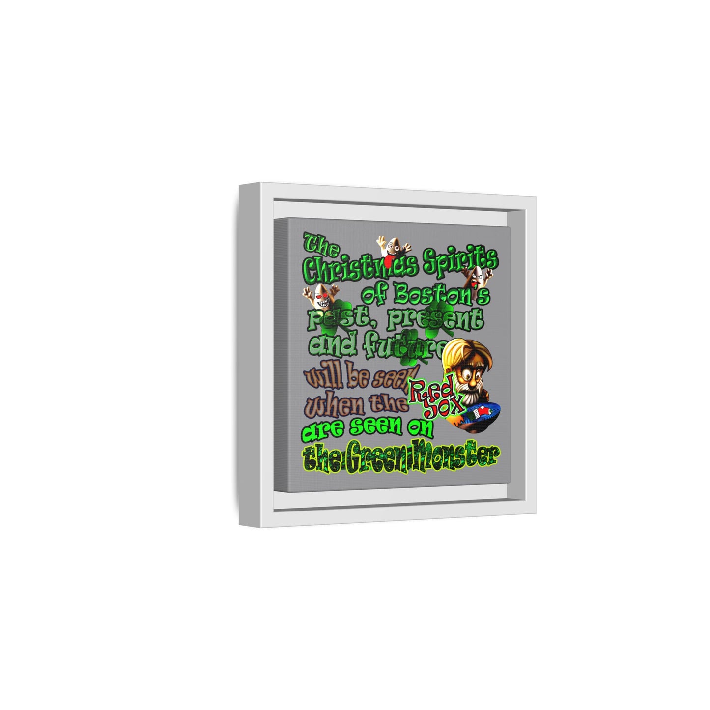 christmas spirits of boston - framed canvas art (grey)