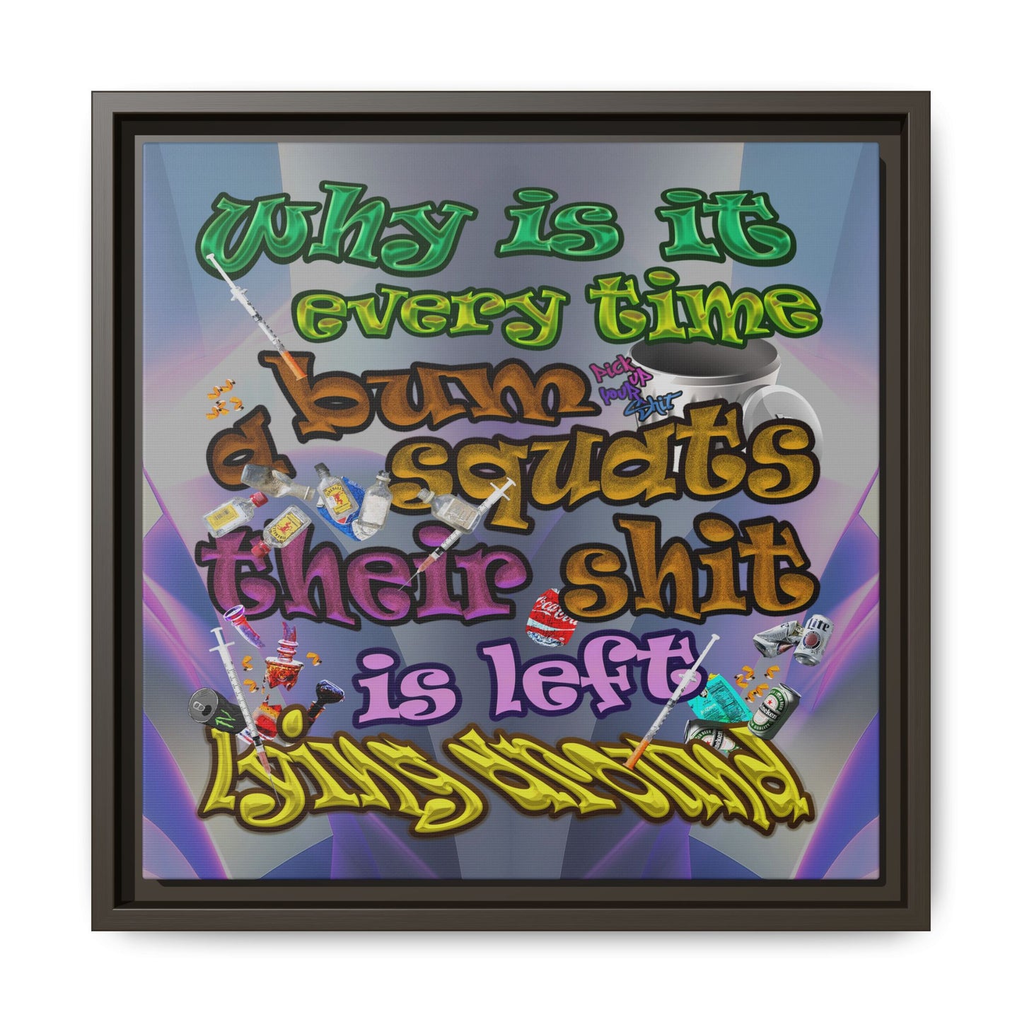 the bum's shit - framed canvas art (grey-pink wave)