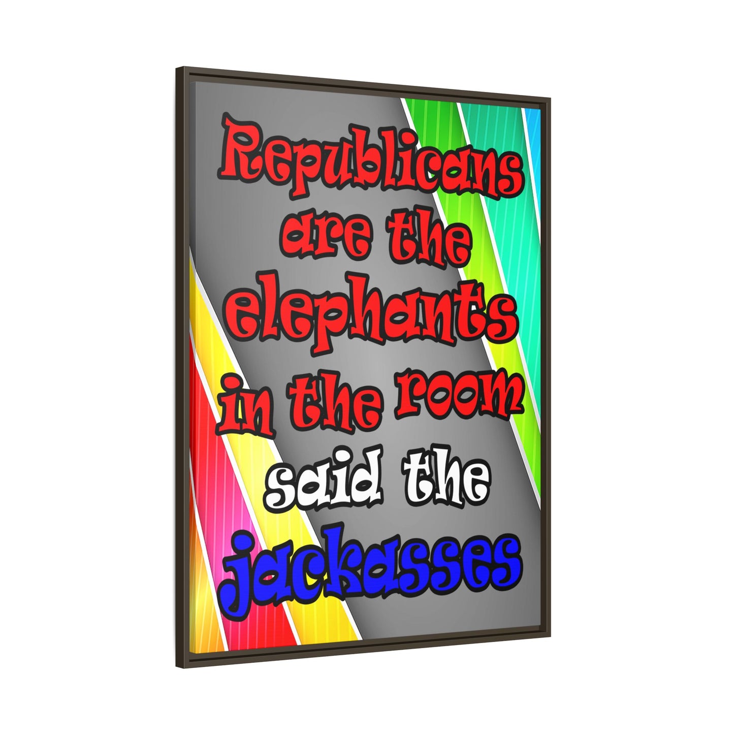 donkeys and elephants - framed canvas art (rainbow split)