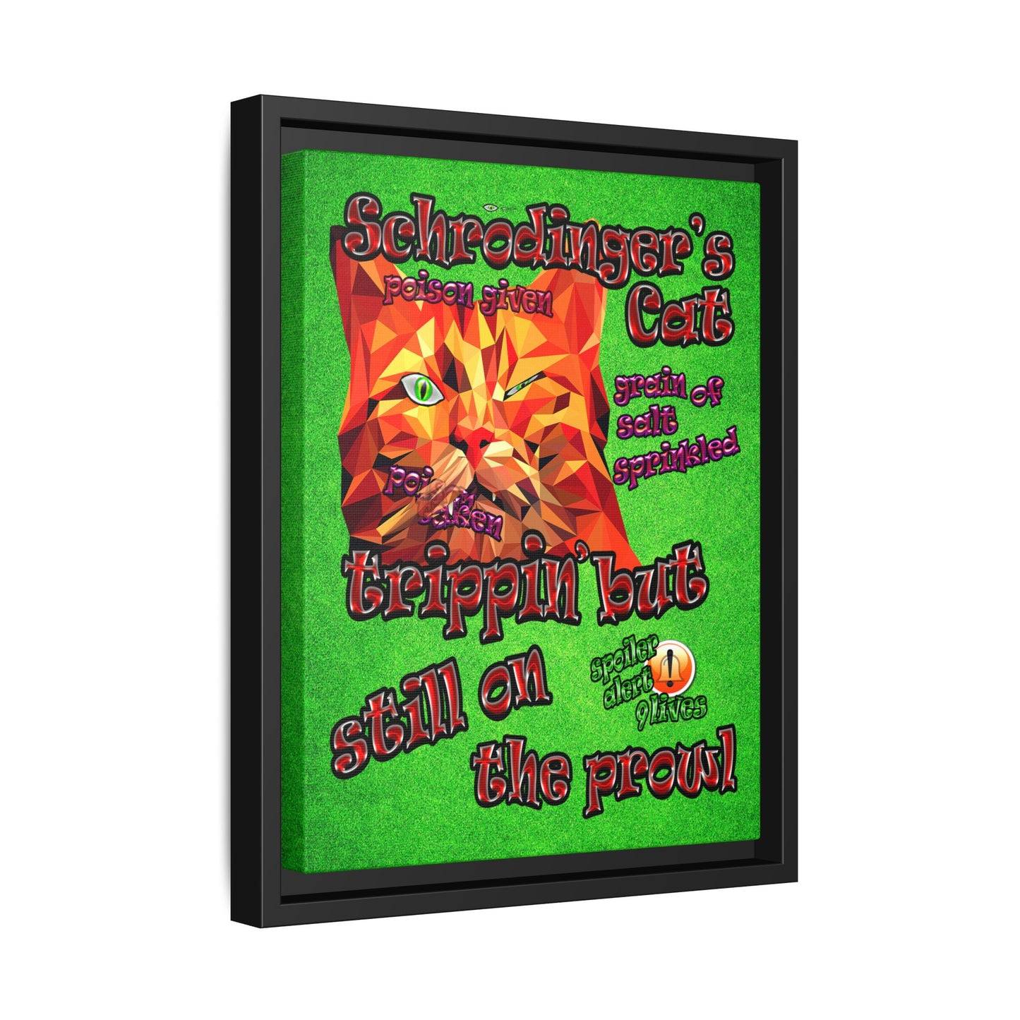 schrodinger's cat - framed canvas art (green turf)