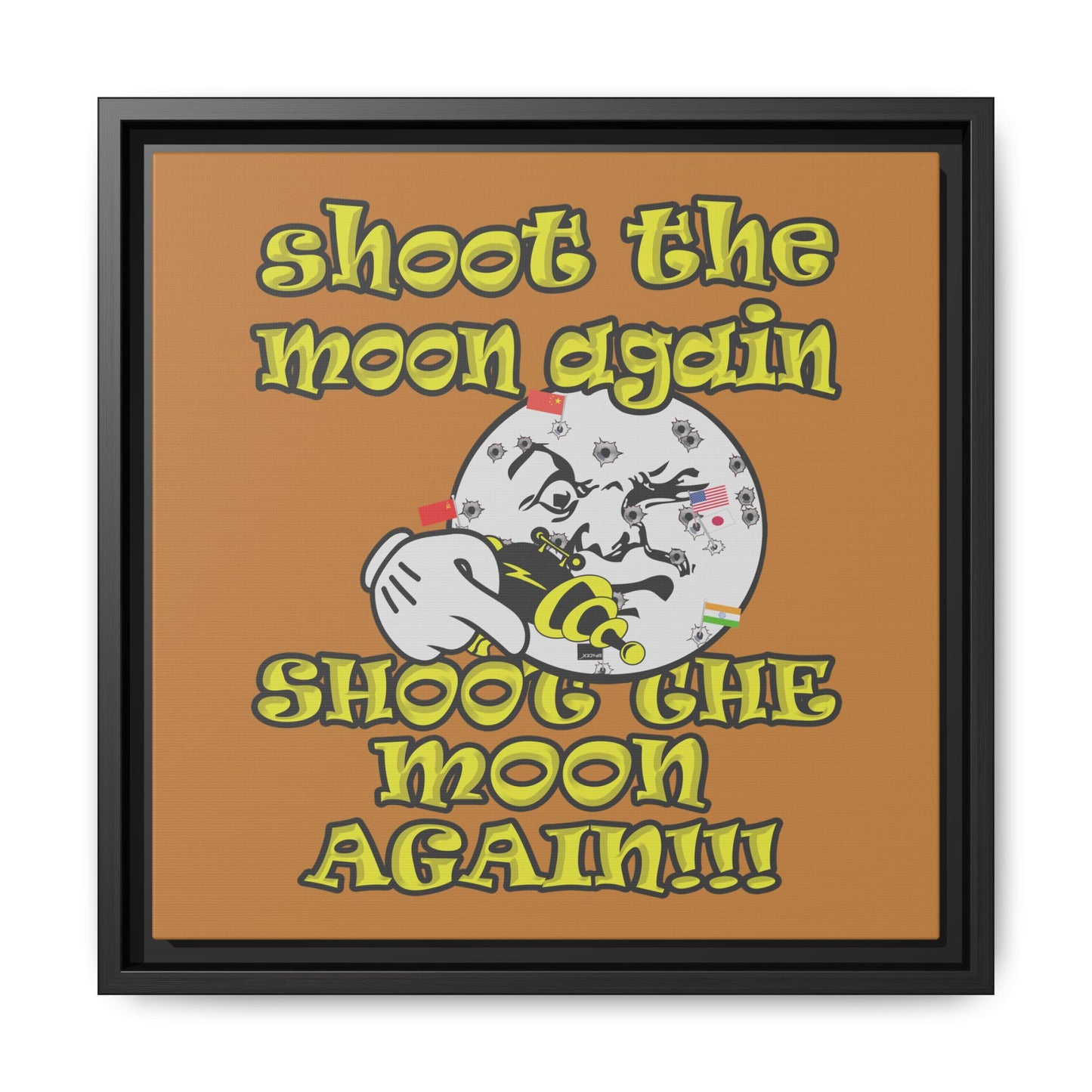 shoot the moon again - framed canvas art (light brown)