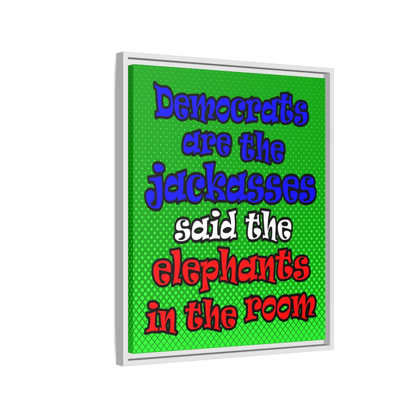 donkeys and elephants - framed canvas art (logo green)