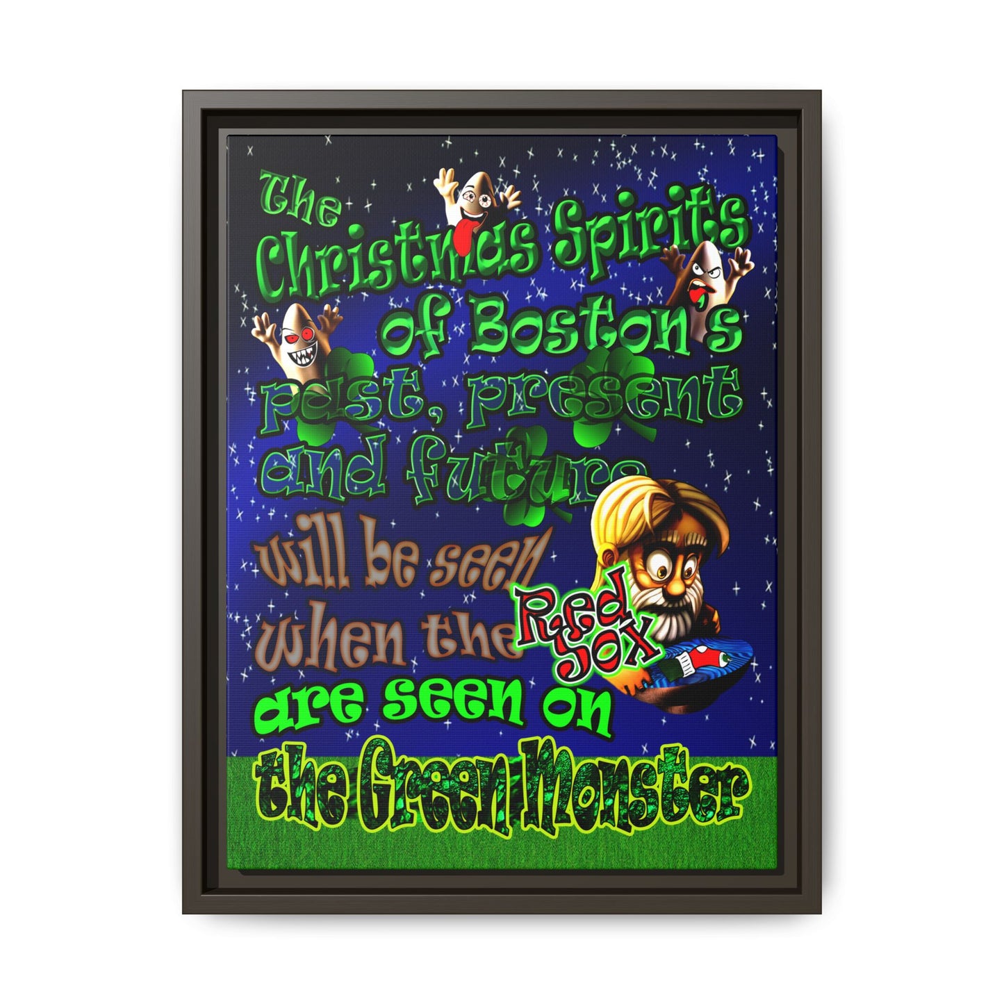 christmas spirits of boston - framed canvas art ('snoops' background)