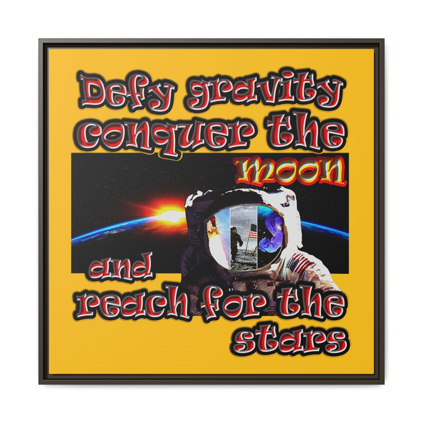 defy conquer reach - framed canvas art (yellow)