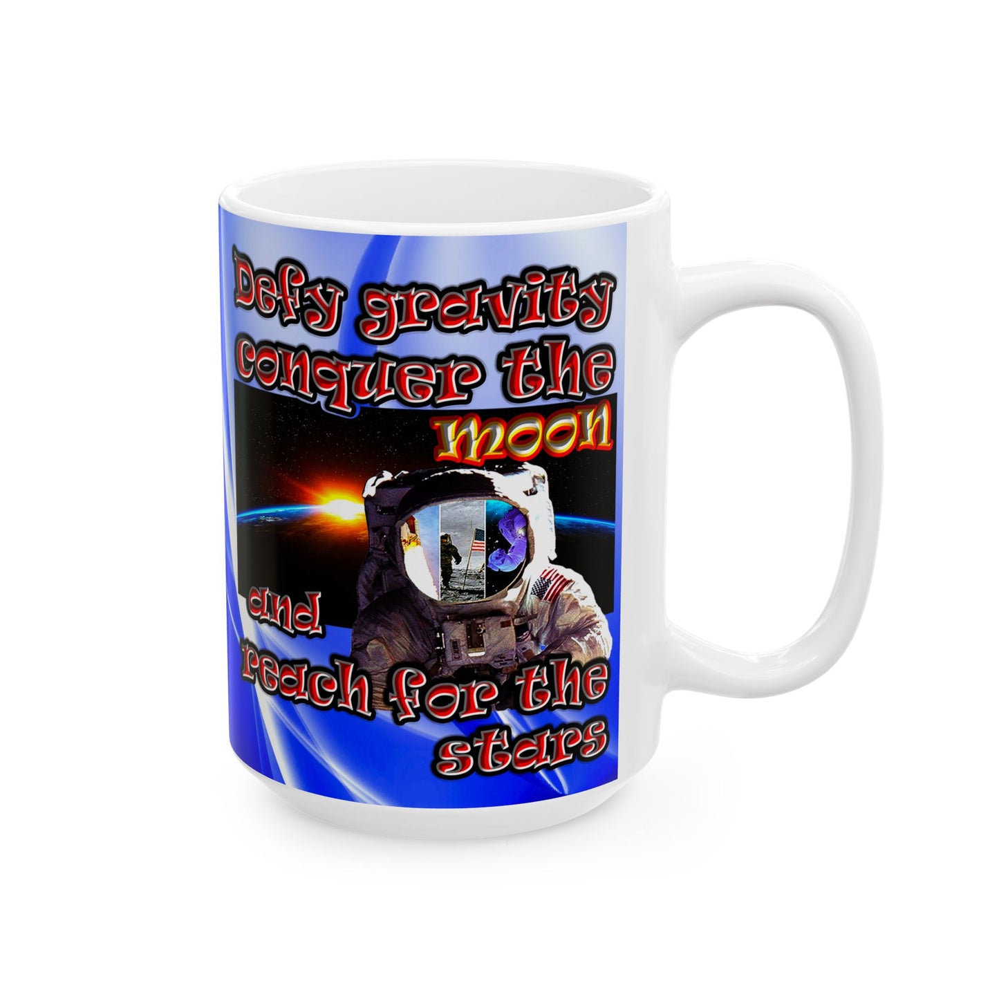 defy conquer reach - White Mug (blue-white wave)