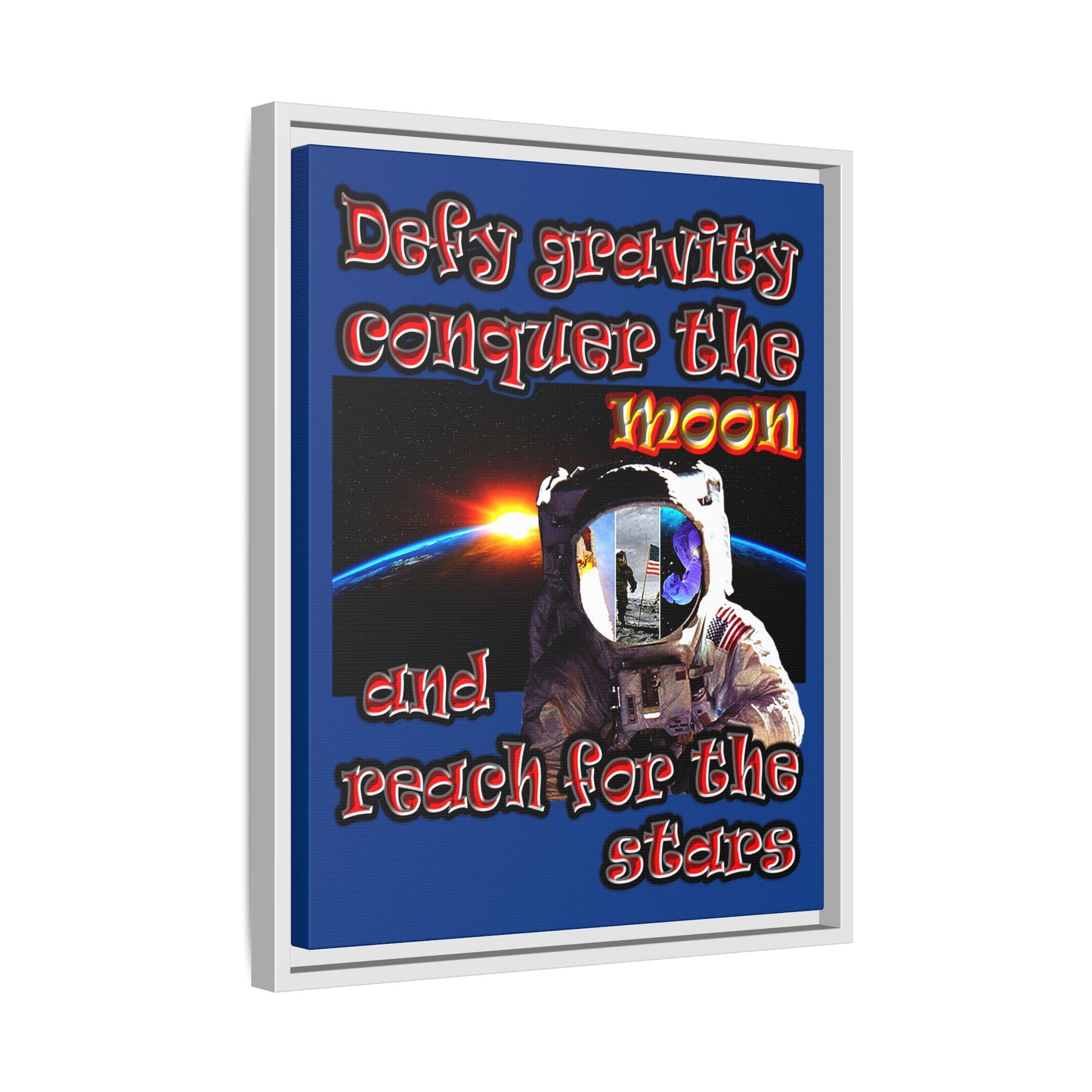 defy conquer reach - framed canvas art (dark blue)