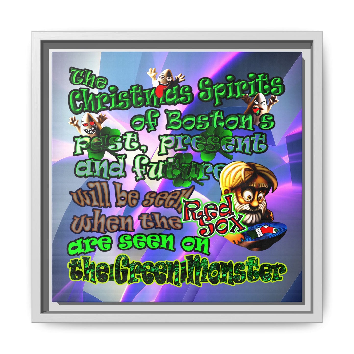christmas spirits of boston - framed canvas art (grey-pink wave)