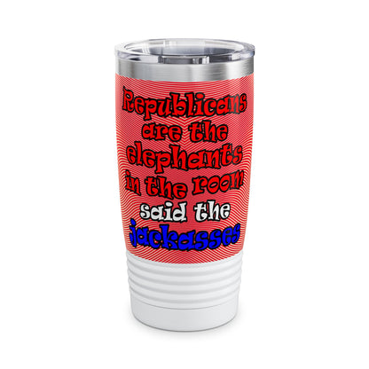 donkeys and elephants - Ringneck Tumbler, 20oz (yellow-orange wave)