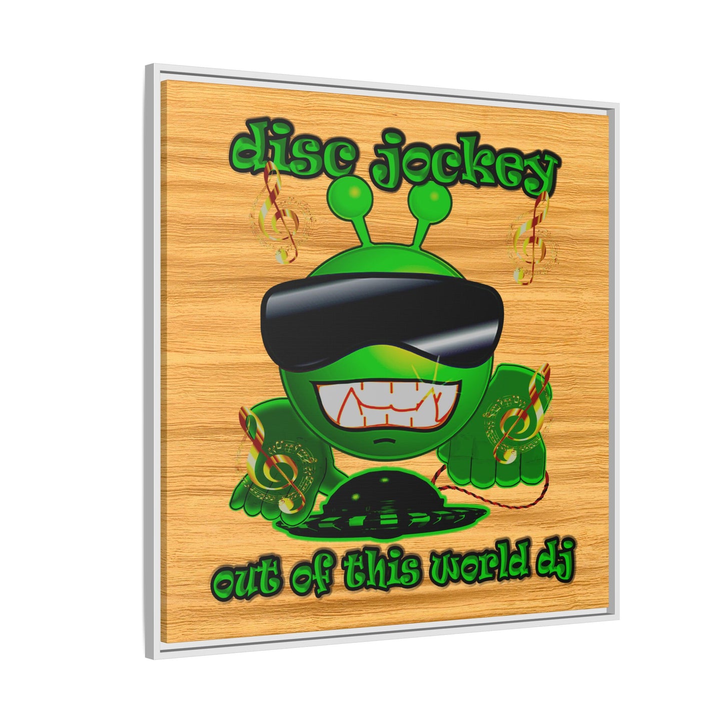 disc jockey - framed canvas art (butterscotch wood finish)