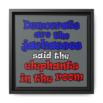 donkeys and elephants - framed canvas art (dark grey)