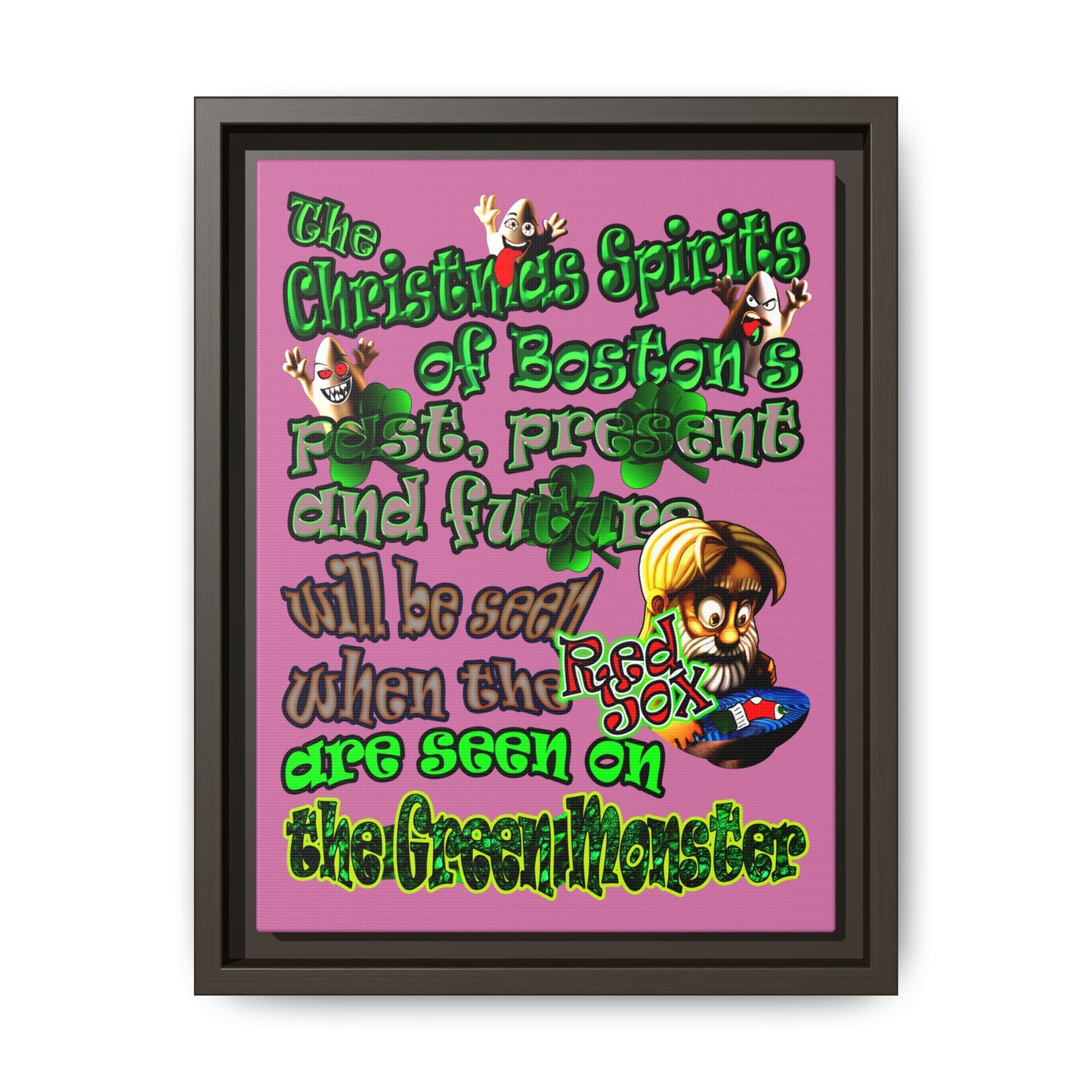 christmas spirits of boston - framed canvas art (light pink)