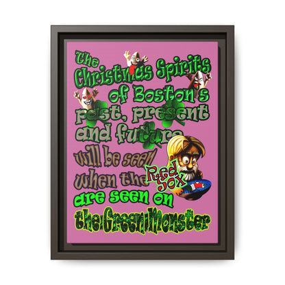 christmas spirits of boston - framed canvas art (light pink)