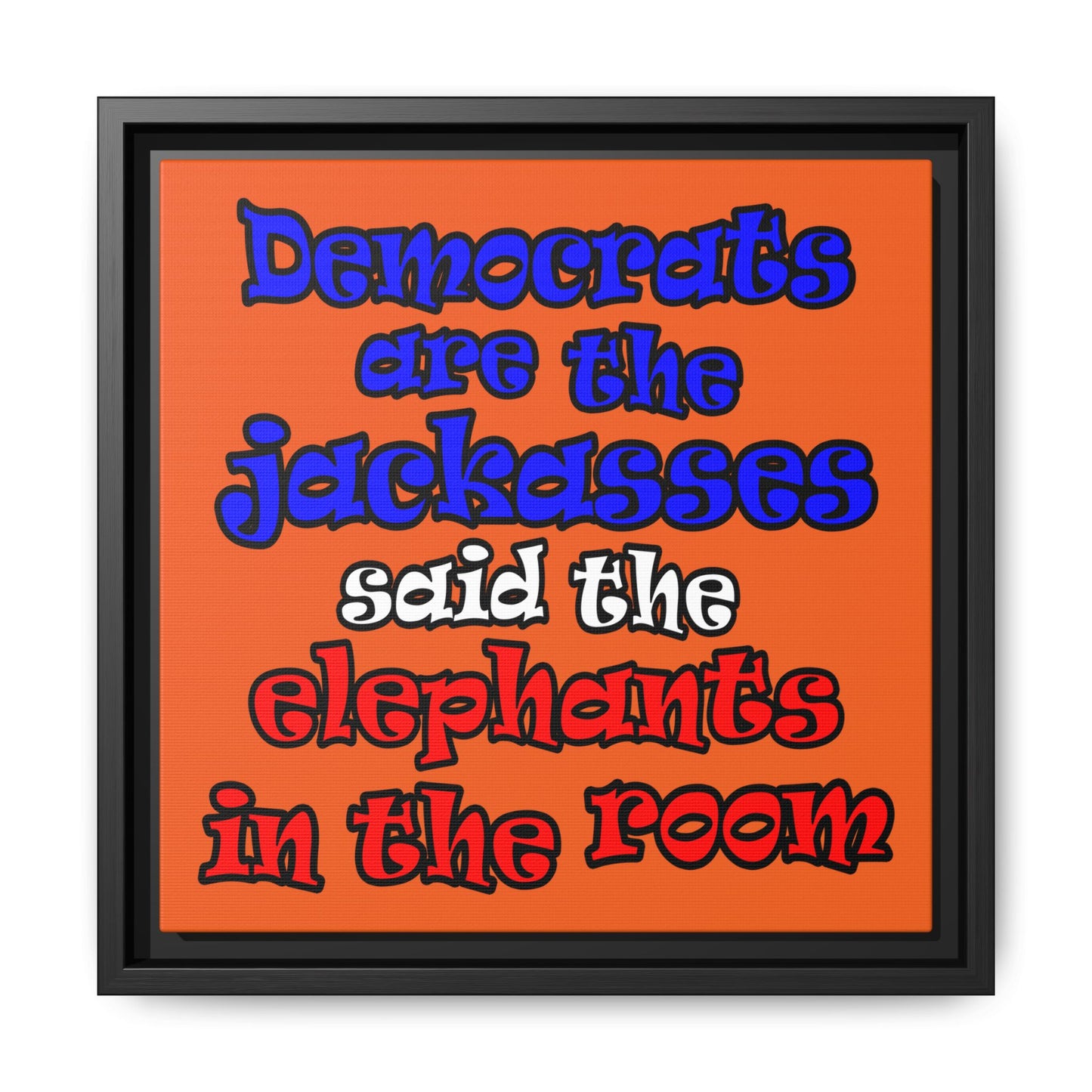 donkeys and elephants - framed canvas art (orange)