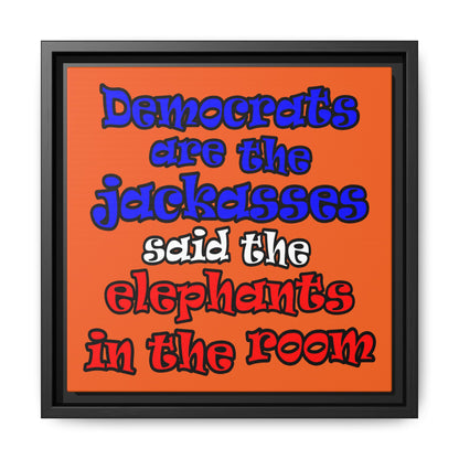 donkeys and elephants - framed canvas art (orange)