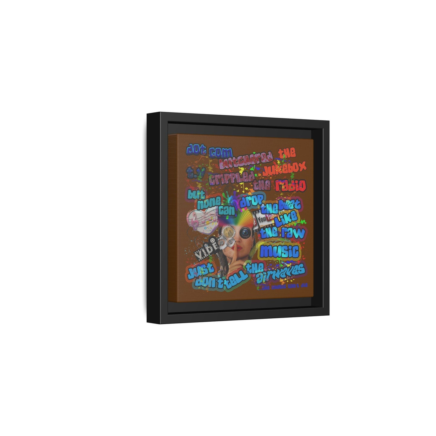 drop the beat - framed canvas art (brown)