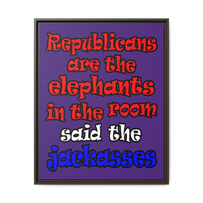 donkeys and elephants - framed canvas art (purple)