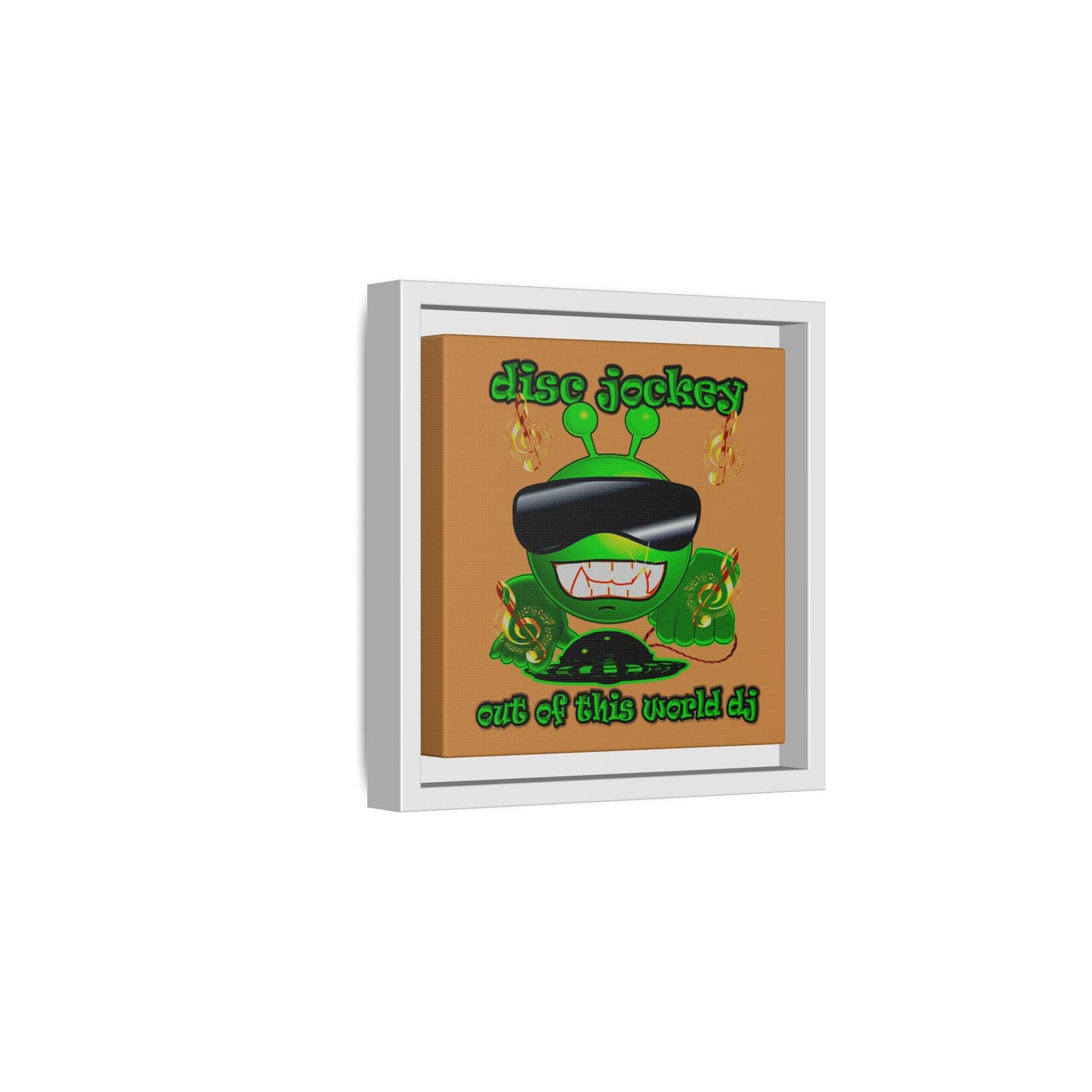 disc jockey - framed canvas art (light brown)