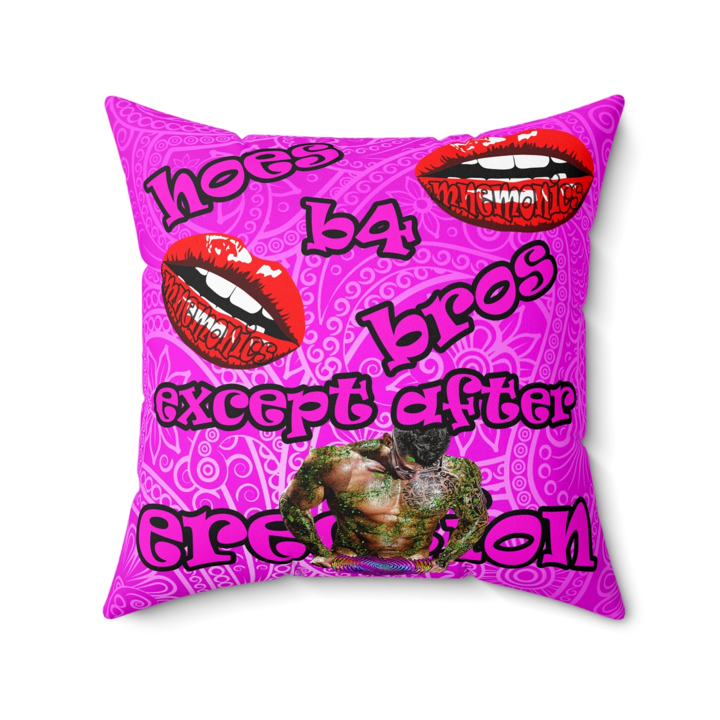 hoes b4 bros - Spun Polyester Square Pillow - (pink swirl)